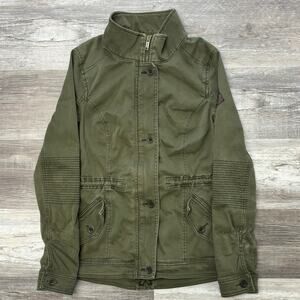 Hollister Olive Green Womens M Stretch‎ Cinch Waist Button Military Field Jacket